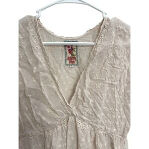 Johnny Was Cupra Embroidered Baby Pink Tunic Babydoll Top Boho Coquette Dainty S